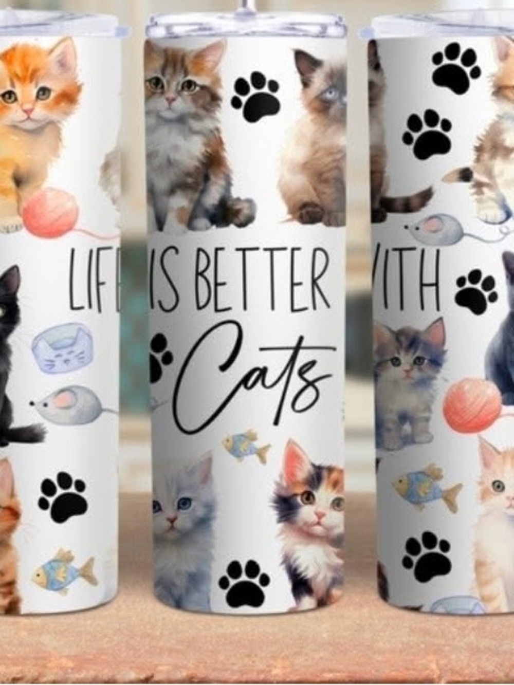 Life Is Better With Cats Insulated Tumbler - White Cat Print